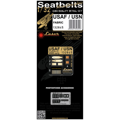 HGW 1/32 scale USAF / USN EARLY aircraft textile seatbelts - 132645