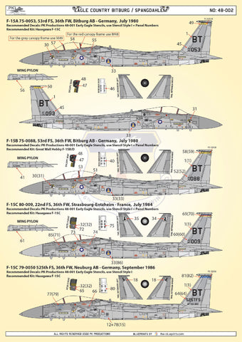 PK Decals 1/48 48-002 - Eagle Country Bitburg/Spangdahlem for GWH or HSG