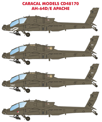 Caracal 1/48 decals CD48170 - AH-64D/E Apache for the Hasegawa kit