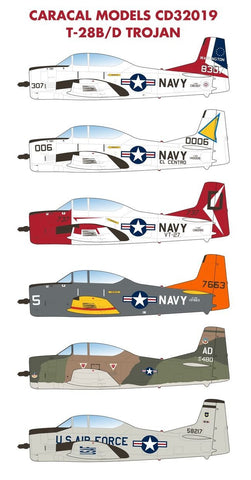 Caracal 1/32 decal CD32019 T-28B/D Trojan for Kitty Hawk 6 options